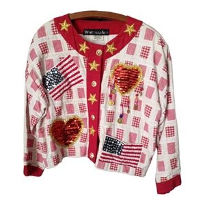 Vintage 80's Sequin Jacket Jewels Hearts Flag ARTSY FUNKY L-XL Whittall & Shon